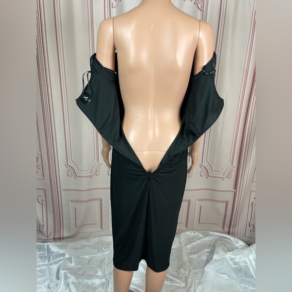 XSCAPE Womens Black Notched Neckline Short Sleeve Off Sheath Dress 6 Small NEW - Picture 14 of 15